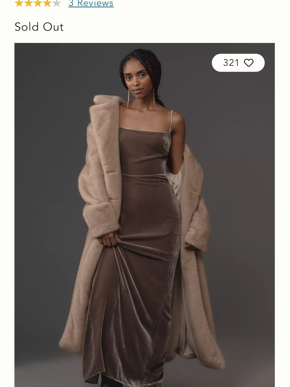Reformation Frankie Brown Velvet Dress
